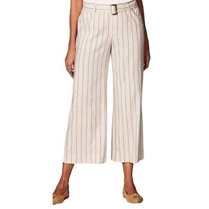J. Jill Linen Jenna Stretch‎ Belted Cropped Pants Beige Pink Stripes Size Small